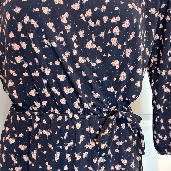 Collective Concepts Navy Pink Floral Long Sleeve Faux Wrap Jersey Dress S Petite - Picture 6 of 11